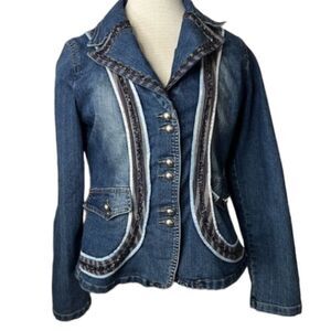 Vintage Italian designer Paola Santini denim jean jacket beaded detail size 6